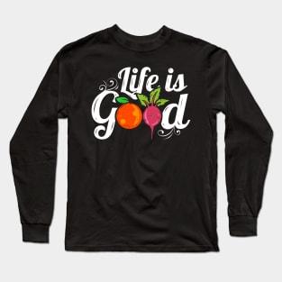 Orange And Radish Veggies Logo Life Is Good For A Vegan Long Sleeve T-Shirt